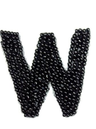 K1  Black Beaded Letter ( W ) Applique  1.75"