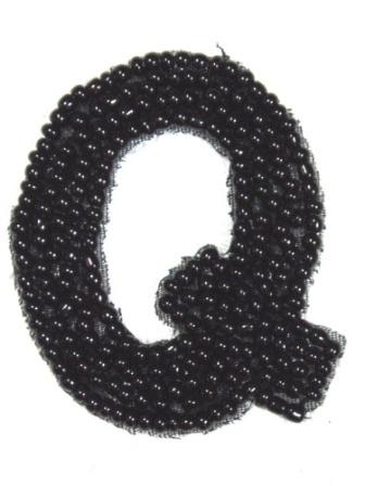 K1  Black Beaded Letter ( Q ) Applique  1.75"