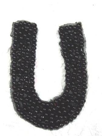 K1  Black Beaded Letter ( U ) Applique  1.75"