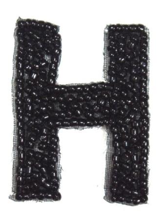 K1  Black Beaded Letter ( H ) Applique  1.75"