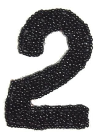 K4  Black Beaded Number ( 2 ) Applique  2.5"