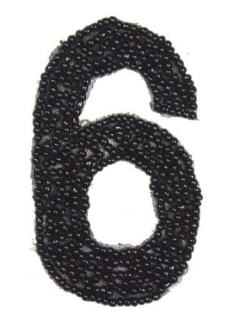 K4  Black Beaded Number ( 6 ) Applique  2.5"