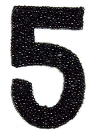 K4  Black Beaded Number ( 5 ) Applique  2.5"