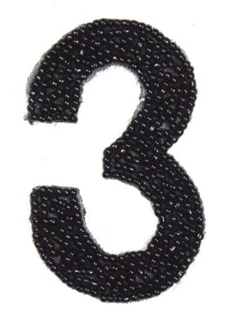 K4  Black Beaded Number ( 3 ) Applique  2.5"
