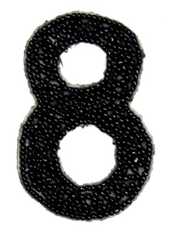 K4  Black Beaded Number ( 8 ) Applique  2.5"