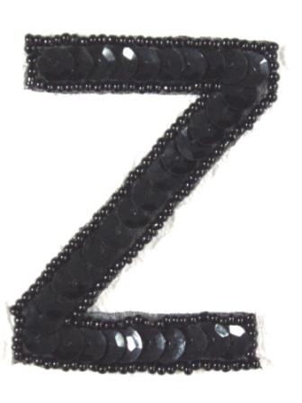 K2  Black Sequin Letter ( Z ) Applique  2.75"