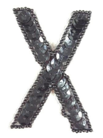 K2  Black Sequin Letter ( X ) Applique  2.75"