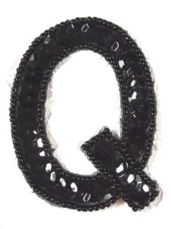 K2  Black Sequin Letter ( Q ) Applique  2.75"