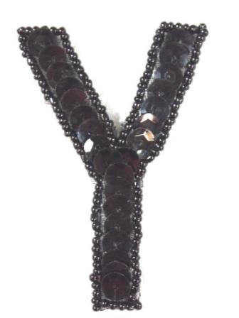 K2  Black Sequin Letter ( Y ) Applique  2.75"