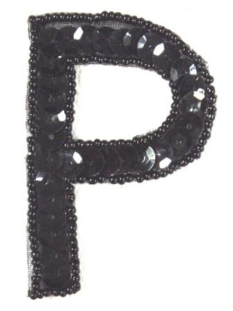 K2  Black Sequin Letter ( P ) Applique  2.75"
