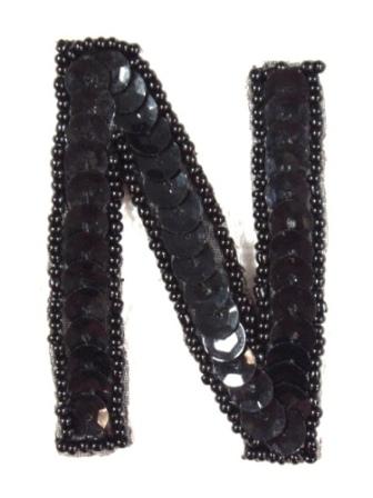 K2  Black Sequin Letter ( N ) Applique  2.75"