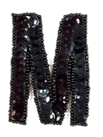 K2  Black Sequin Letter ( M ) Applique  2.75"