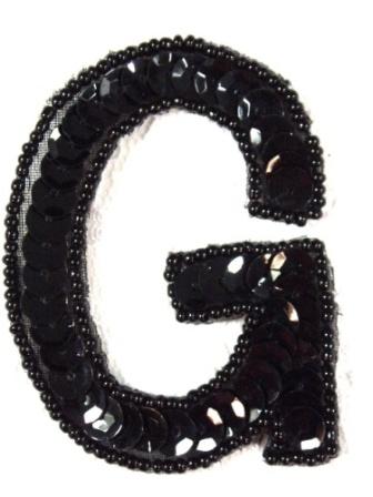 K2  Black Sequin Letter ( G ) Applique  2.75"