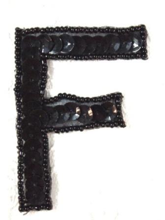 K2  Black Sequin Letter ( F ) Applique  2.75"