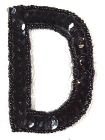 K2  Black Sequin Letter ( D ) Applique  2.75"
