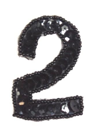 K3  Black Sequin Number ( 2 ) Applique  2.5"