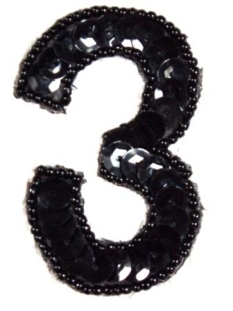 K3  Black Sequin Number ( 3 ) Applique  2.5"