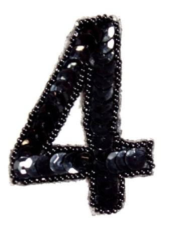K3  Black Sequin Number ( 4 ) Applique  2.5"