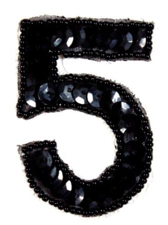 K3  Black Sequin Number ( 5 ) Applique  2.5"