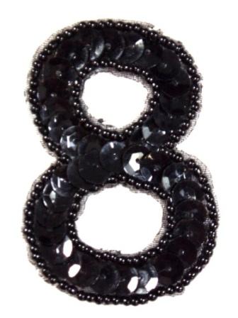 K3  Black Sequin Number ( 8 ) Applique  2.5"