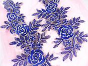 Floral Embroidered Appliques Blue Gold Dance Costume Mirror Pairs 15.75" GB680X