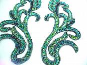 Sequin Appliques Peacock Sequins and Beads Mirror Pair Sewing Patch  XR392X