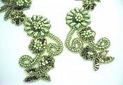 Appliques Sequin Beaded Olive Green Mirror Pair Costume Designer Motifs 10"  0183X
