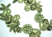 Appliques Sequin Beaded Olive Green Mirror Pair Costume Designer Motifs 10"  0183X