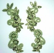 Appliques Sequin Beaded Olive Green Mirror Pair Costume Designer Motifs 10"  0183X