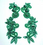 Sequin Beaded Appliques Hunter Green Mirror Pair Sewing Patch  0183X
