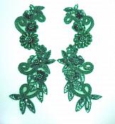 Sequin Beaded Appliques Hunter Green Mirror Pair Sewing Patch  0183X