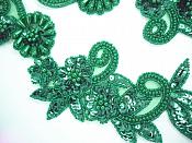 Sequin Beaded Appliques Hunter Green Mirror Pair Sewing Patch  0183X