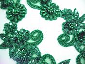 Sequin Beaded Appliques Hunter Green Mirror Pair Sewing Patch  0183X