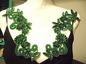 Sequin Beaded Appliques Hunter Green Mirror Pair Sewing Patch  0183X