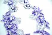 Appliques Purple Silver Mirror Pair Holographic Sequin Beaded 0183