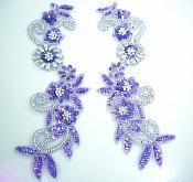 Appliques Purple Silver Mirror Pair Holographic Sequin Beaded 0183