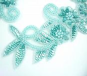 Appliques Sequin Beaded Seafoam AB Mirror Pair Holographic 10"  0183X