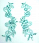 Appliques Sequin Beaded Seafoam AB Mirror Pair Holographic 10"  0183X