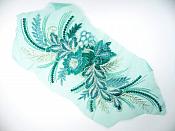 3D Applique Embroidered Floral Metallic Teal Beige Rhinestone Craft Patch 14" RMGB717