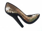 High Heeled Shoe Applique Sequin Gold Iron On Patch 5.5" GB702-gl