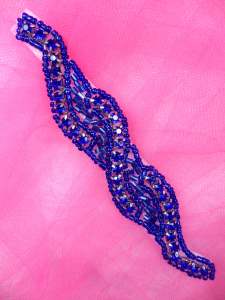 XR129 Blue Beaded Rhinestone Applique 4.75"