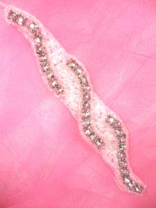 XR129 Pink Beaded Rhinestone Applique 4.75"