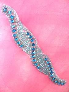 XR129 Turquoise Beaded Rhinestone Applique 4.75"