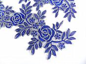 Floral Embroidered Appliques Blue Gold Dance Costume Mirror Pairs 15.75" GB680X