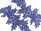 Floral Embroidered Appliques Blue Gold Dance Costume Mirror Pairs 15.75" GB680X